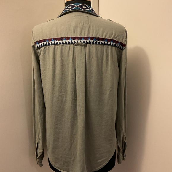 2. RAILS Kona Button-Front Linen Blend Embroidered Olive Green Shirt Sz S - Picture 8 of 8